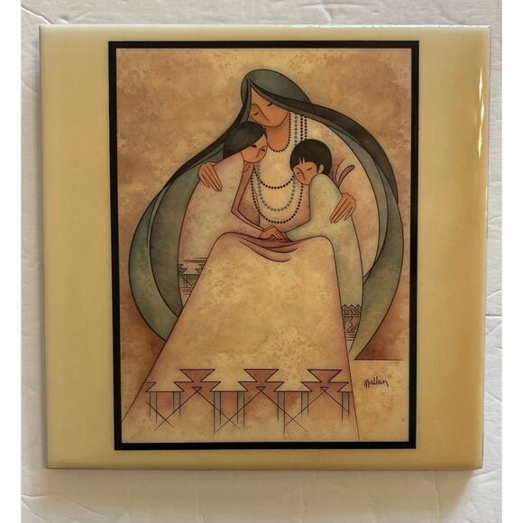 El Abrazo Artist G. E. Mullen Folk Art 8" Redware Ceramic Southwestern Tile 1983 - Picture 2 of 8